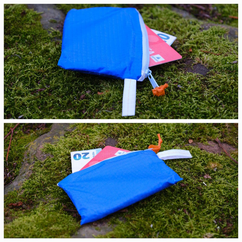 Unsere ultraleichten und robusten Featherbags aus Gleitschirmstoff sind perfekt als Geldbeutel und für EC-Karten